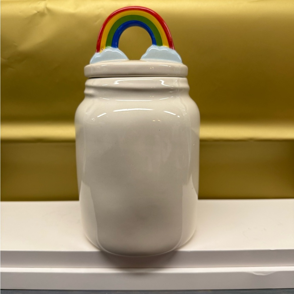 Rae Dunn Over The Rainbow baby storage canister with rainbow topper - Picture 2 of 5